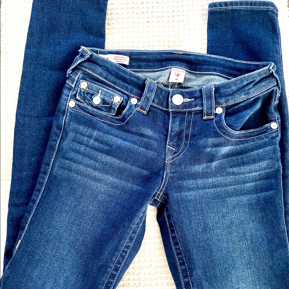 True Religion “Stella” Low Rise Skinny Jeans, size 28